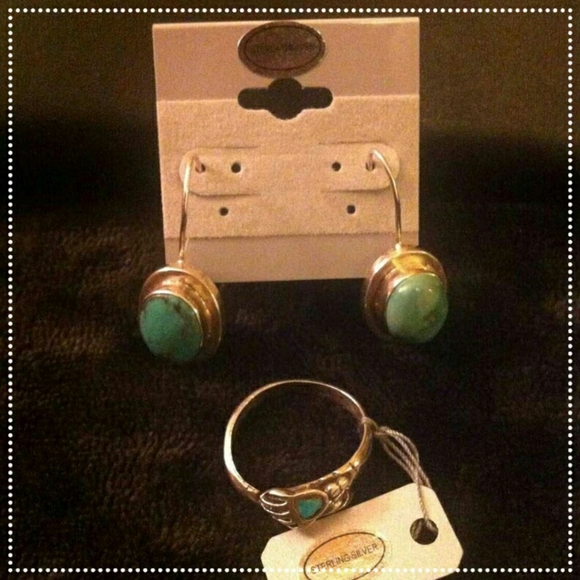 Vintage Navajo Turquoise Sterling Silver Set - Picture 3 of 5